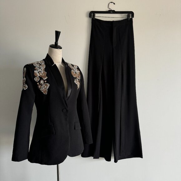 Peekskill Embellished Blazer and Split Pant Set in Black New, Size M - Picture 6 of 17